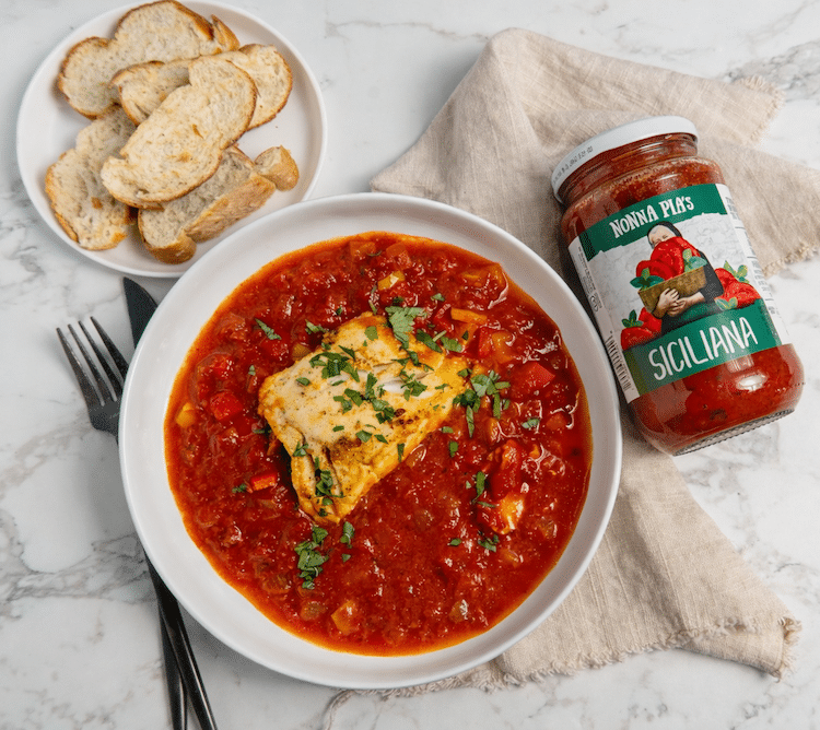 One-Pan Cod in Tomato Sauce with Peppers and Onion recipe