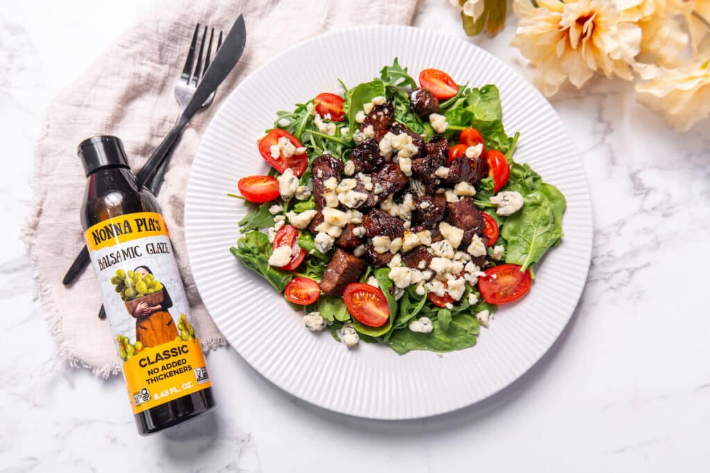 Balsamic Gorgonzola Steak Bites with Arugula recipe