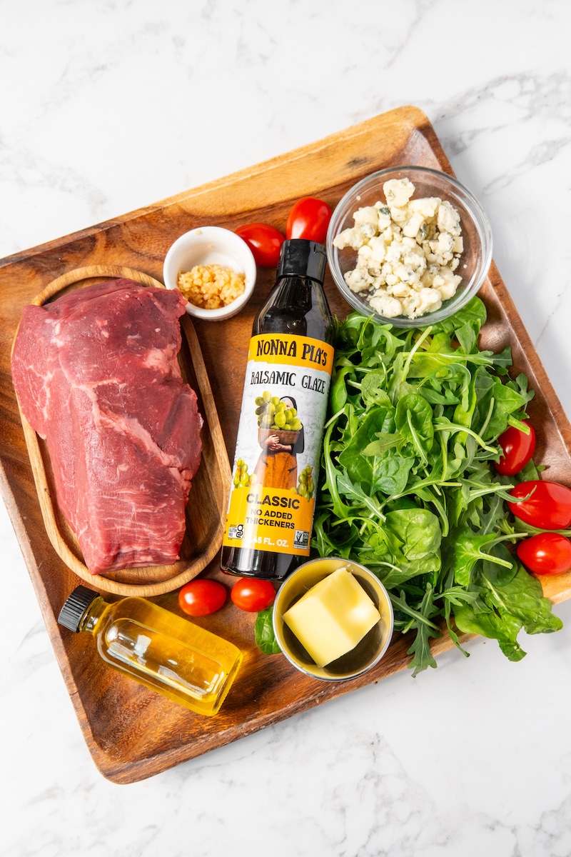 Balsamic Gorgonzola Steak Bites with Arugula recipe