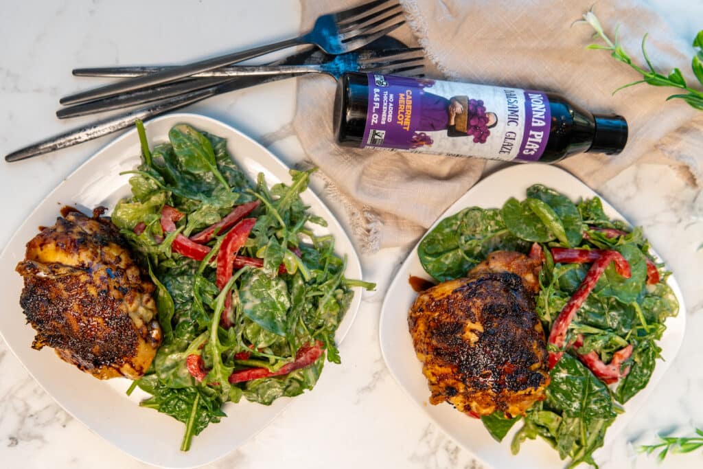 Air Fryer Chicken Thighs with Cabernet Merlot Balsamic Glaze