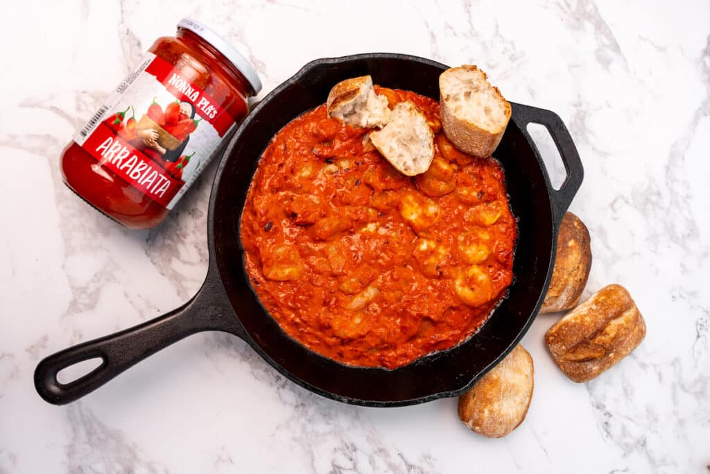 Creamy Shrimp Arrabbiata Skillet with Nonna Pia’s Arrabbiata Sauce